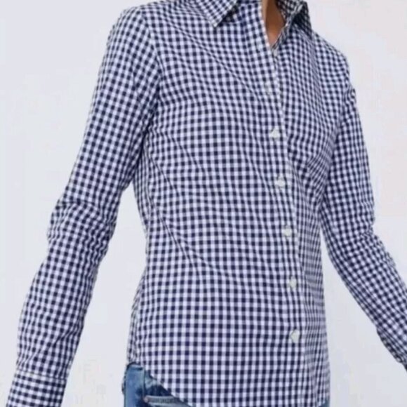 UNTUCKit Women's Belleza Navy Blue Gingham Button Down Shirt Pocket - Picture 2 of 4